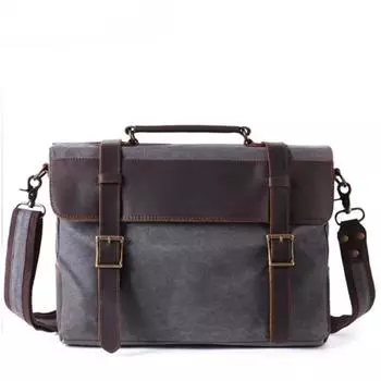 Мужская холщовая сумка через плечо с верхом, кожаная сумка через плечо, нагрудный портфель, ретро-компьютер серый