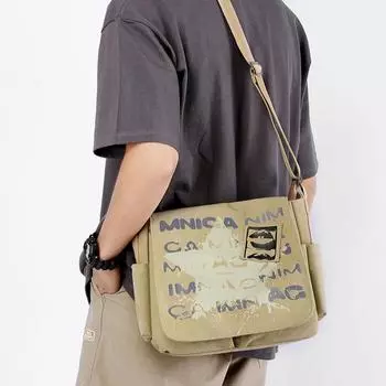 Мужская холщовая сумка, повседневная, носимая, с принтом, сумка через плечо, большая вместимость серый