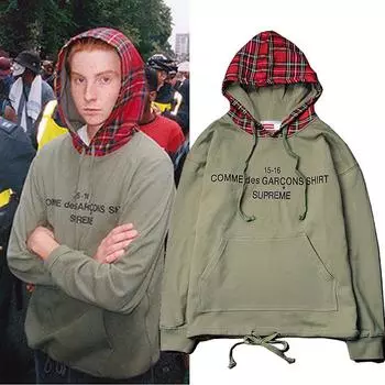 Мужская Hoodie шотландский плед сшивание с капюшоном Pullover случайные Sweatshirt M зелёный