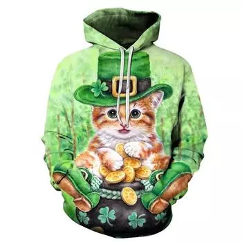 Мужская и женская 3D-печатная зеленая толстовка с капюшоном и принтом животных, свободный модный свитшот с длинным рукавом S