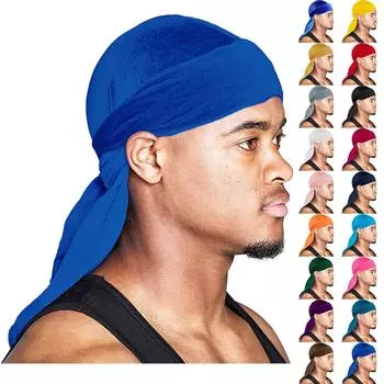 Мужская и женская атласная эластичная шляпа, бархатная пиратская шляпа с длинным хвостом, хип-хоп-бандана большого размера One Size синий