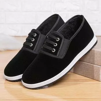 Мужская и женская бархатная нескользящая теплая хлопчатобумажная обувь с толстой мягкой подошвой 44 чёрный