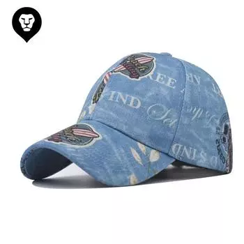 Мужская и женская бейсболка из утолщенного денима с принтом. Бейсболка из потертого денима. Простая уличная кепка с легкой доской. Adjustable