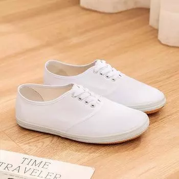 Мужская и женская белая танцевальная обувь, школьная гимнастическая обувь, расписанная вручную парусиновая обувь, нескользящая спортивная обувь на плоской подошве, дышащая белая обувь 22 [inner length 16cm]