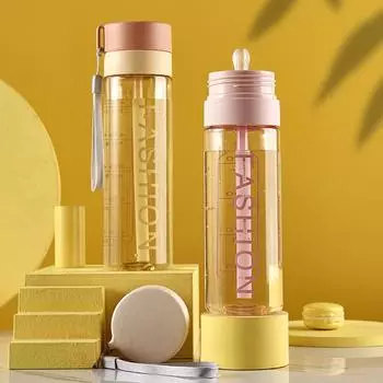 Мужская и женская бутылка для воды для фитнеса и спорта, студенческое общежитие, небьющаяся соломенная чашка, креативная портативная пластиковая чашка с портативной ручкой 500ml