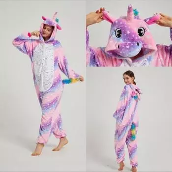 Мужская и женская домашняя одежда осень-зима с капюшоном, комбинезон с изображением животных из мультфильмов, фланелевая домашняя одежда на молнии спереди S