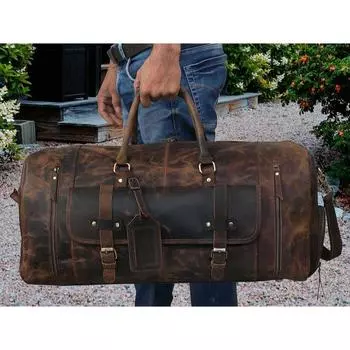 Мужская и женская дорожная сумка, спортивная сумка из натуральной кожи, персонализированная сумка для багажа выходного дня, уникальные рождественские подарки, ручная кладь 24 x 11 x 8 in коричневый
