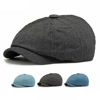 Мужская и женская джинсовая восьмиугольная кепка британский винтажный берет кепка маляра газетчика чёрный