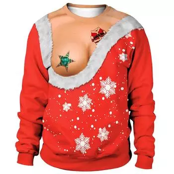 Мужская и женская елочная толстовка с рисунком уродливого рождественского эльфа, 3D-принт, рождественские джемперы, топы, унисекс-пуловер, праздничный рождественский свитер S