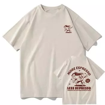 Мужская и женская футболка кофейного цвета с принтом Футболка с ретро-узором Harajuku Высококачественная нейтральная хлопковая футболка в стиле ретро S