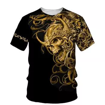 Мужская и женская футболка с 3D принтом черепа унисекс, летние футболки с короткими рукавами и круглым вырезом XS