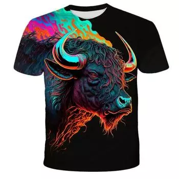 Мужская и женская футболка с 3d принтом животных, крупного рогатого скота, летняя классическая повседневная футболка с круглым вырезом и коротким рукавом, модные свободные топы большого размера, мужская футболка XXXL