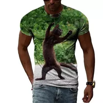 Мужская и женская футболка с короткими рукавами в стиле хип-хоп, топ с короткими рукавами и круглым вырезом, летняя модная повседневная футболка с 3D принтом CAT XL дубильная кора