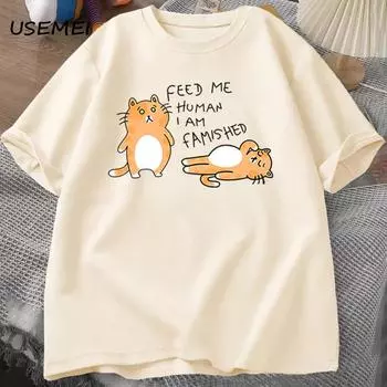 Мужская и женская футболка с милым принтом Fuuny Cat, летние хлопковые мужские футболки, повседневная мужская одежда Harajuku больших размеров, футболки