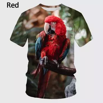 Мужская и женская футболка с забавным 3D-принтом с попугаем. Летняя повседневная футболка с принтом животных. S