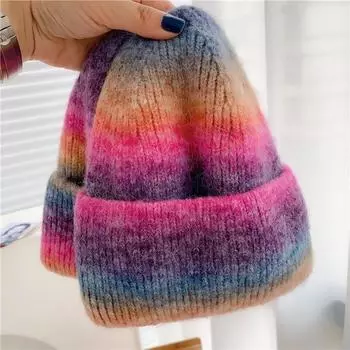 Мужская и женская градиентная радужная шапка с узором «тай-дай» Skullies Beanies унисекс зимняя акриловая эластичная трикотажная спортивная ветрозащитная теплая кепка Melon 23X22
