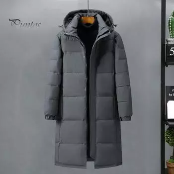 Мужская и женская хлопковая куртка с капюшоном и длинным рукавом, теплая пуховая куртка, однотонная, средней длины, утолщенная стеганая верхняя одежда S серый