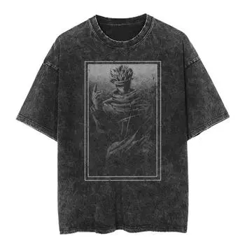 Мужская и женская хлопковая стираная футболка с рисунком в стиле аниме, одежда в готическом стиле, футболка большого размера, готическая одежда S