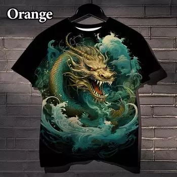 Мужская и женская крутая футболка с рисунком дракона, 3D-принт, забавная футболка в стиле хип-хоп, повседневная футболка в уличном стиле S синий