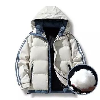 Мужская и женская куртка большого размера с капюшоном, высокое качество, толстый полосатый зимний пуховик, куртка для мужчин, ветровка для активного отдыха, тренчкот L чёрный