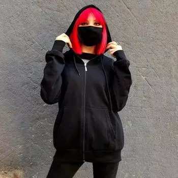 Мужская и женская куртка, пальто с капюшоном, застежка-молния, длинный рукав, верхняя одежда с карманами, свободный крой, толстовка M чёрный