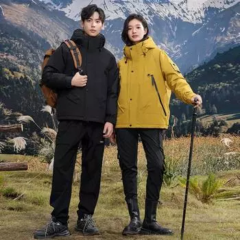 Мужская и женская куртка-пуховик свободного покроя для двоих, куртка с капюшоном, осенне-зимняя новая куртка для работы на пуху S жёлтый