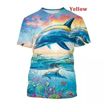 Мужская и женская летняя 3D футболка с модным рукавом и круглым вырезом с принтом дельфина 3D футболка S