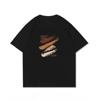 Мужская и женская летняя американская свободная черная футболка с коротким рукавом из хлопка с круглым вырезом, универсальный топ с коротким рукавом S