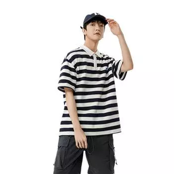 Мужская и женская летняя свободная однотонная хлопковая футболка с короткими рукавами в гонконгском стиле с двойным жемчугом и воротником-поло XXXL