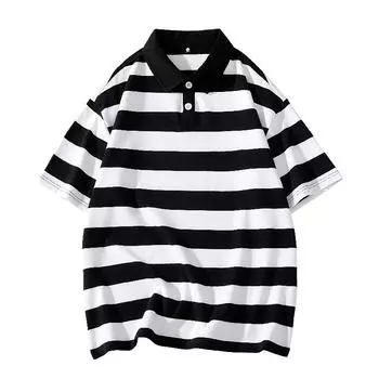 Мужская и женская летняя свободная однотонная хлопковая футболка с короткими рукавами в гонконгском стиле с двойным жемчугом и воротником-поло XXXL
