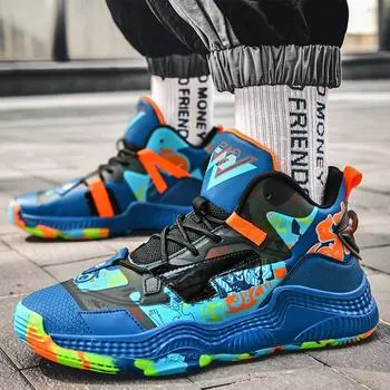 Мужская и женская мода, новые баскетбольные кроссовки для пар с граффити, подростковые кроссовки 36 белый/светло-синий