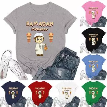 Мужская и женская мода повседневная футболка с принтом круглый вырез пуловер топы с коротким рукавом XL синий