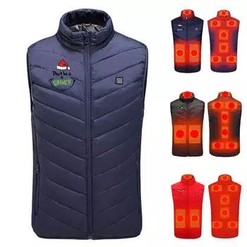 Мужская и женская мода повседневная теплая утепленная куртка с рождественским принтом жилеты XL чёрный