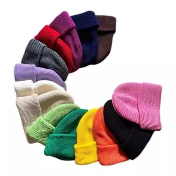 Мужская и женская модная универсальная шляпа яппи-лендлорда, меховая шапка с дыней, модная новая осенне-зимняя теплая однотонная вязаная шерстяная шапка M56-58cm бордовый