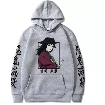 Мужская и женская модные пуловеры, топы, аниме Demon Slayer Tomioka Giyuu, толстовка с капюшоном в стиле аниме, модная зимняя толстовка для бега XS чёрный