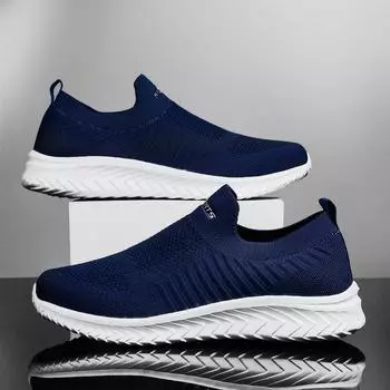 Мужская и женская обувь из летучего трикотажа, весенне-летняя обувь с низкой посадкой для фиксации стопы, поверхность из сетчатой ткани, дышащая парная обувь для бега на одну ногу 35 темно-синий