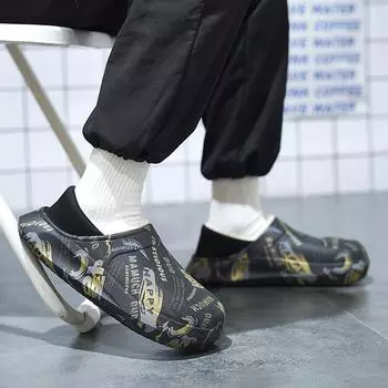 Мужская и женская обувь, тапочки, мужская осенне-зимняя обувь на каблуке-мешке, домашняя обувь из плюша и хлопка на толстой подошве, парная обувь 36 чёрный