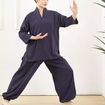 Мужская и женская одежда для йоги и медитации, комплект одежды для медитации дзен-ханьфу из хлопка и льна с рукавами три четверти XL белый