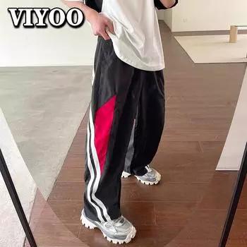 Мужская и женская одежда Y2K, уличная одежда для бега, широкие мешковатые спортивные штаны, корейская летняя одежда, спортивные костюмы, технологичная одежда для мужчин S чёрный