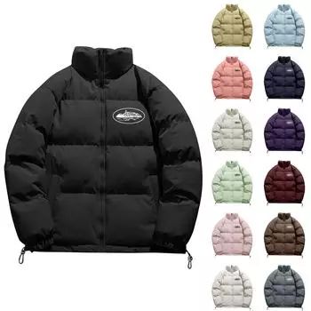 Мужская и женская одинаковая хлопковая куртка, зимняя утолщенная теплая хлопковая куртка с длинными рукавами, модное короткое пуховое хлопковое пальто XL чёрный