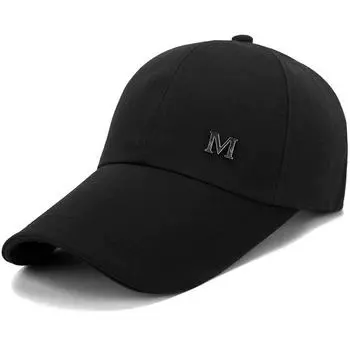 Мужская и женская однотонная черная удлиненная кепка Snapback с буквой M, бейсбольная кепка, уличная летняя солнцезащитная кепка с защитой от ультрафиолета, рыболовная кепка Adjustable