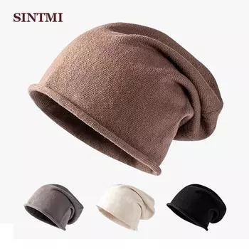 Мужская и женская однотонная шапка в стиле хип-хоп, осенне-зимняя вязаная шапка One size бежевый