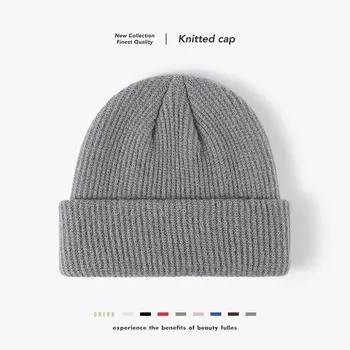 Мужская и женская осенне-зимняя теплая шапка, универсальная однотонная вязаная шерстяная шапка цвета дыни