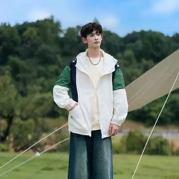 Мужская и женская осенняя водонепроницаемая солнцезащитная тонкая куртка свободная универсальная куртка с капюшоном M фиолетовый