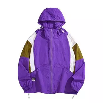 Мужская и женская осенняя водонепроницаемая солнцезащитная тонкая куртка свободная универсальная куртка с капюшоном M фиолетовый
