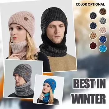 Мужская и женская парная вязаная шапка с флисовой подкладкой «два в одном», зимняя мягкая и теплая шапка с ушками One Size чёрный