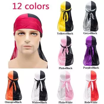 Мужская и женская пиратская кепка, мужская и женская кепка Doo Durag, мягкий шелковый пиратский бандана, тюрбан, длинная шляпа, кепка, накидка жёлтый/чёрный