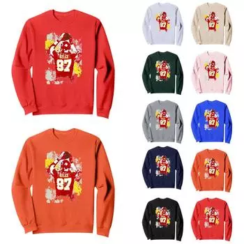 Мужская и женская повседневная мода с принтом и длинным рукавом с круглым вырезом, удобный пуловер XL красный