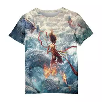 Мужская и женская повседневная свободная футболка с принтом, круглый вырез, пуловер, топ с короткими рукавами L синий