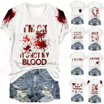 Мужская и женская повседневная свободная футболка с принтом, пуловер с v-образным вырезом и короткими рукавами